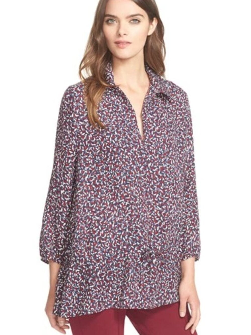 TORY BURCH Red Agate Confetti Tunic Blouse Top Size 8 NWT $350